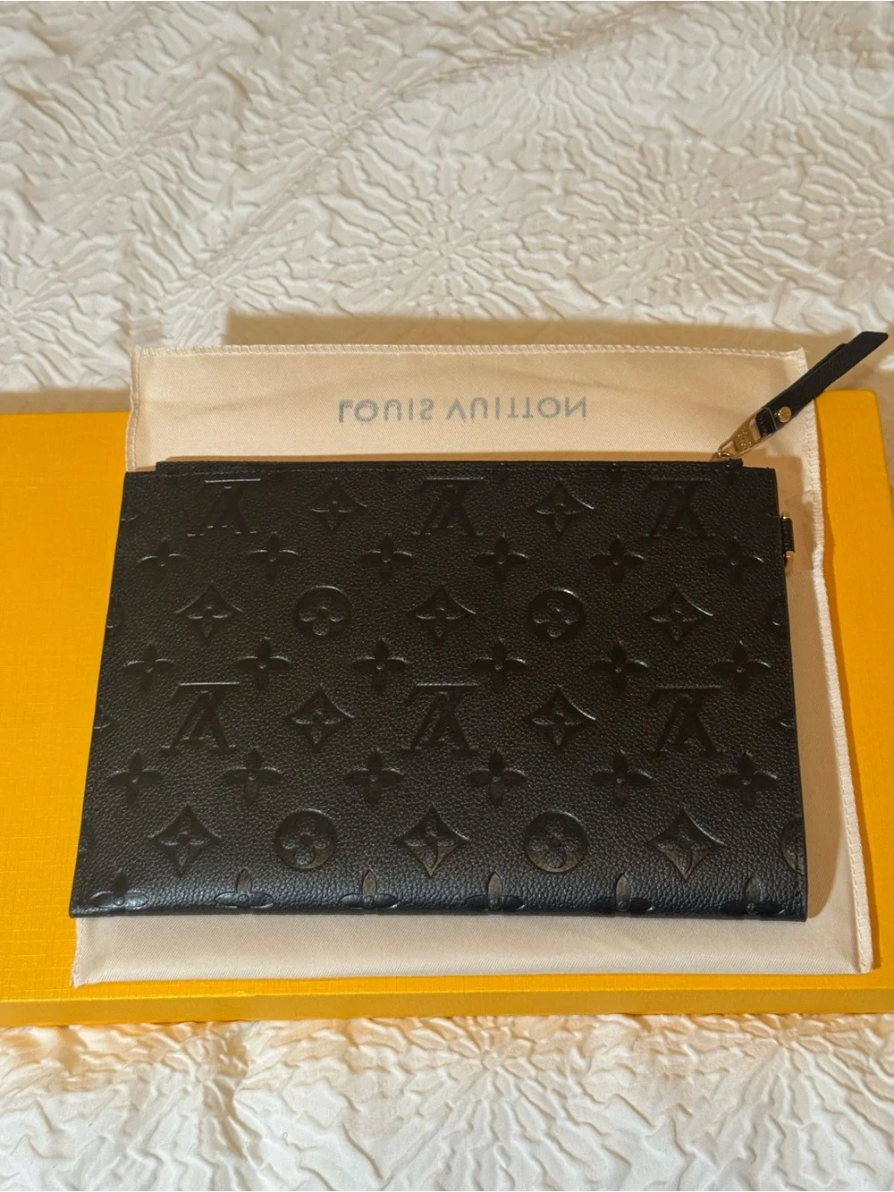 Louis Vuitton Black Embossed Monogram Flat Pouch